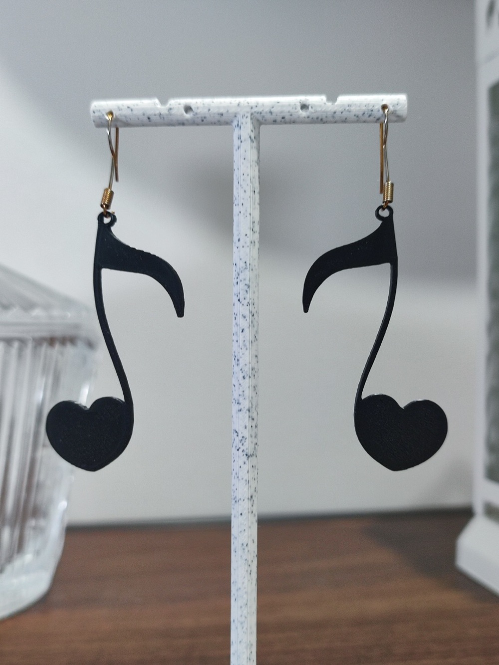 Black Heart Music Note Earrings - Unbranded